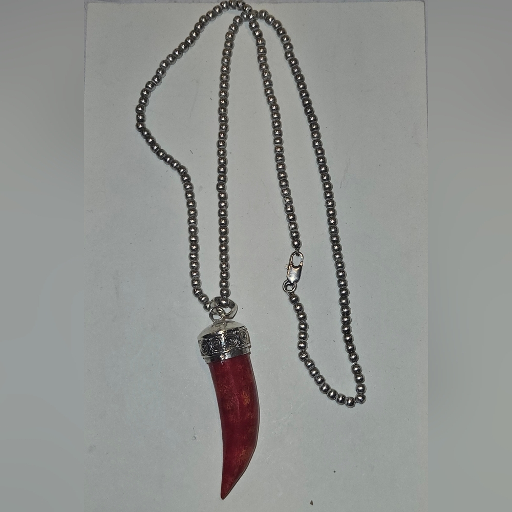 Timeless Italian Good Luck Horn Necklace Sterling Silver And Natural Red Coral
